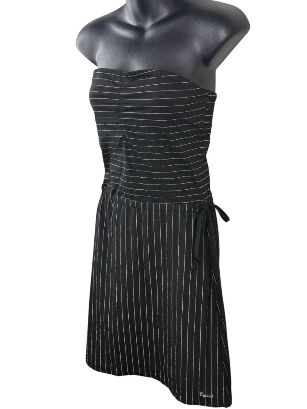 Whimsi Goth VTG 90s Y2K Fairy Core Ezekiel Halter Pinstripe Mini Dress Black SM